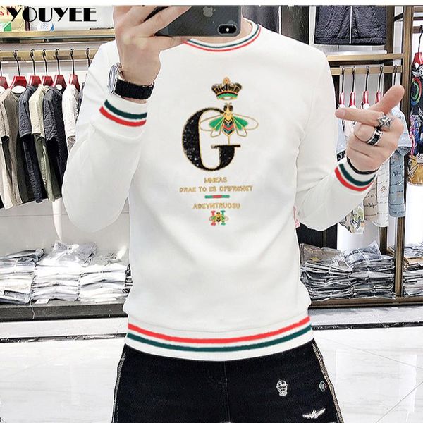 

Mens Hoodies Sweatshirts Male Sequin Embroidery Long Sleeve Trend Top Heavy Craft Casual Autumn Winter Fashion Pullover, Black