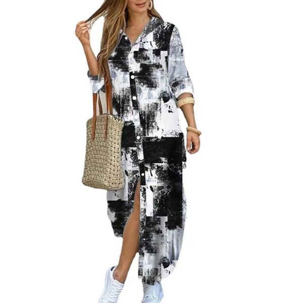 

Summer Luxury designer Oversized S/M//XL1/5XL dress Fashion letter print Sun protection long sleeve long skirt lapel shirt dress women's button Slimming dress B19, A2
