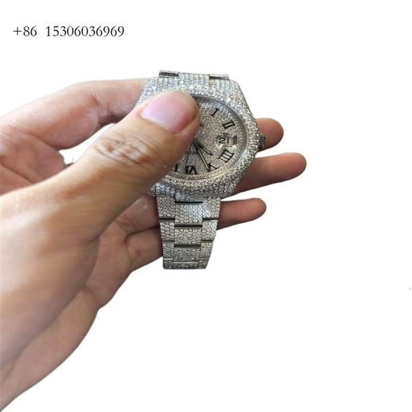 Custom Fashion Mens Mechanical Watches Diamond Sparkling Full Iced Out VVS Moissanite Watch