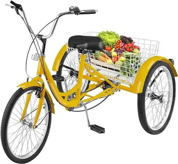 Mountain Bike Bikes Adult Tricycle Single Three Wheel Bike 24Inch 26Inch Seat Adjustable Trike With Bell Brake System And se mtb Basket Cruiser Bicycles Road