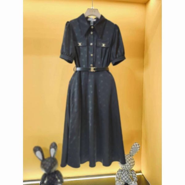 Designer Women's plaid letter-print shirt Dress Women's open-neck button-up Vintage Striped Short-sleeve Belt Dress Black and White Apricot dress B25
Designer Women's plaid letter-print shirt Dress Women's open-neck button-up Vintage Striped Short-sleeve Belt Dress Black and White Apricot dress B25