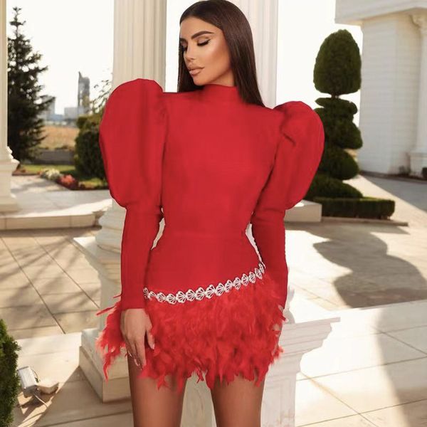 puff red black women feather bandage dress mini sexy evening play party wedding perform dance dresses wholesale free ship HL3115
puff red black women feather bandage dress mini sexy evening play party wedding perform dance dresses wholesale free ship HL3115