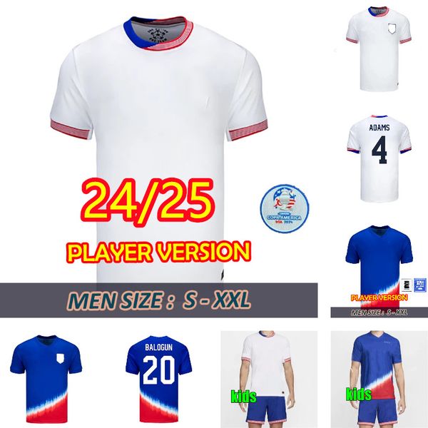 

United states 24/25 Home Away Soccer Jerseys 2024 2025 Copa America USWNT Woman Kids Kit USMNT Football Shirts Men Player Version 2024 PULISIC SMITH MORGAN, 2026 home patch2