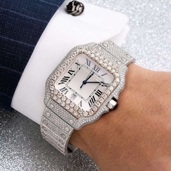 VVS Diamond Men's Watch, Hip Hop Wrist For Men, Bust Down Quartz Watch Moissanite