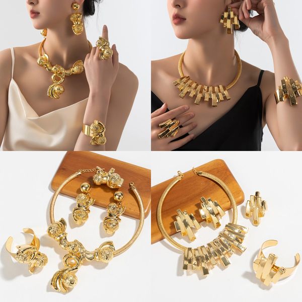 Gold ring earrings necklace bracelet 5-piece European and American new copper jewelry exquisite jewelry set, Golden
Gold ring earrings necklace bracelet 5-piece European and American new copper jewelry exquisite jewelry set, Golden