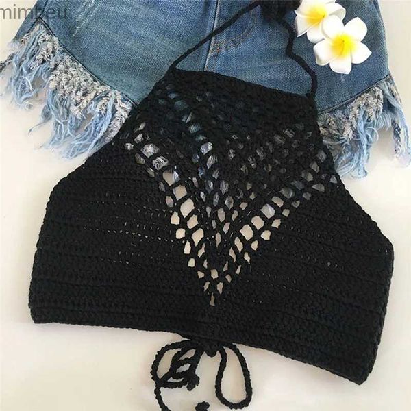 

Womens T-Shirt White Halter Vest Strap Crop Tops Bra Beach Bikini Women Summer Short Vest Sexy Hollow Out Crochet Bikini Tank Tops Shirt Plain L240201, As pic