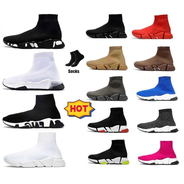 

2024paris Shoes Sock Designer Speed Trainer Mens Shoes Sneakers Graffiti Black White Clear Sole Loafers Flat Plate-forme Boots Women, Pink