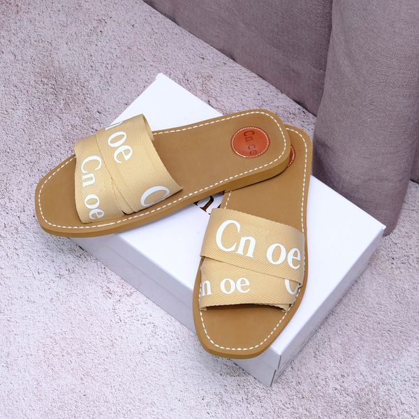 

New Designer Women's Wooden Sandals Fluffy Flat Bottom Mule Slippers Multi color Lace Letter Canvas Slippers Summer Home Shoes Luxury Brand chl01 Beach Shoes Size, #5