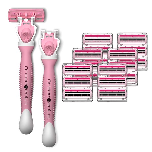 

DreamGenius Razors for Women Shaving,6-Blade Includes 2 Handles and 19 Refills,Value Shaver Pack, Non-Slip Travel Carry,Pink