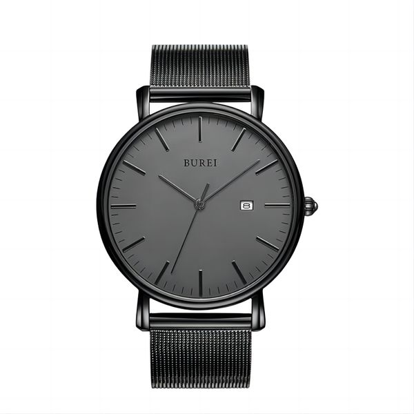 

BUREI Men's Fashion Minimalist Wrist Watch Waterproof Watches Simple Ultra Thin Watches Analog Quartz Date with Stainless Steel Mesh Band