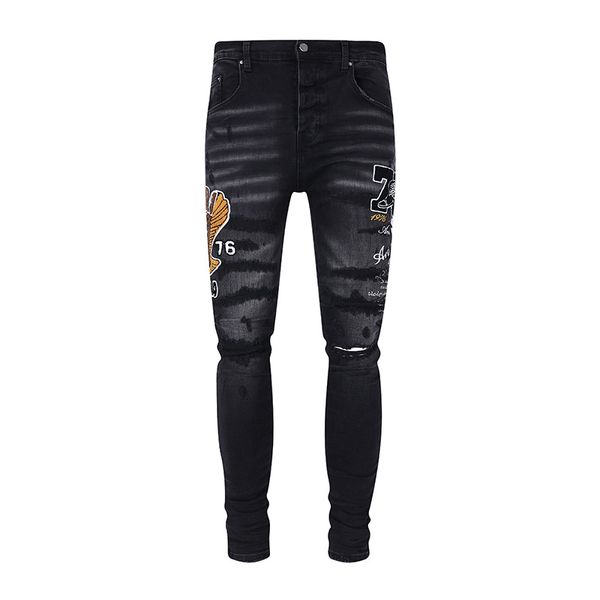 American Men Black Designer Pants Cotton Washed Patch Skinny Elastic Slim Jeans Cloth embroidery Amiryes Man
American Men Black Designer Pants Cotton Washed Patch Skinny Elastic Slim Jeans Cloth embroidery Amiryes Man