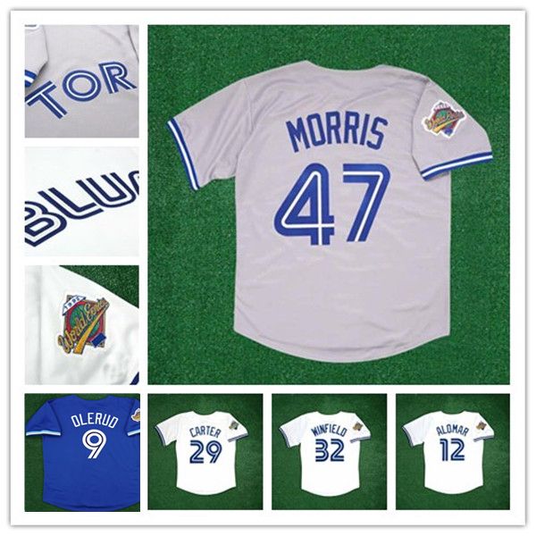 

1992 Vintage Toronto World Series WS Baseball Jersey Joe Carter Roberto Alomar Pat Borders Dave Winfield John Olerud David Wells Jack Morris Blue Bo Jays Bichette 4XL, Men retro white with 1992 ws patch