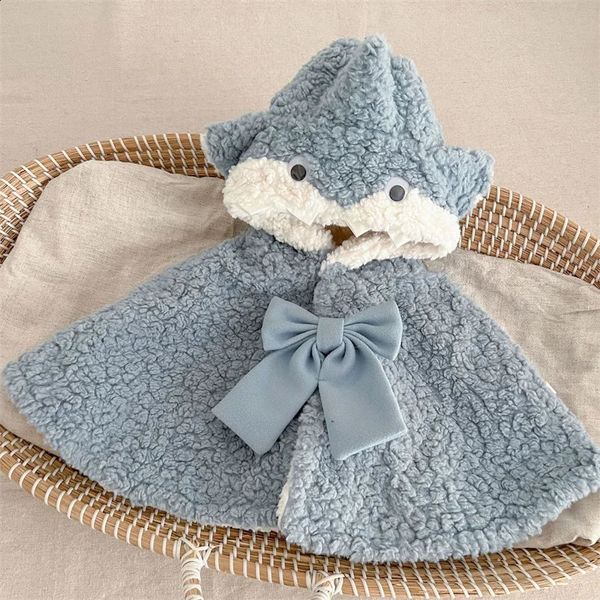 

Baby Girls Fuzzy Cape Chunky Warm Shark Bow Soft Touch Buckle Hooded Cloak for Winter Fall 240122, Blue