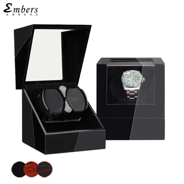 Embers Luxry Single Watch Winder Battery Wooden Shaker Watch Box Automatic Winder Glass Storage Case Mabuchi Motro 240127
