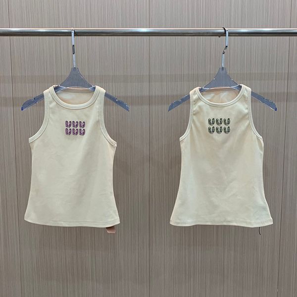 

Women Singlet Tank Tops Rhinestone Letter Knitted Tanks Sleeveless Luxury Designer Singlets Vest Shirt, Purple letter with label #