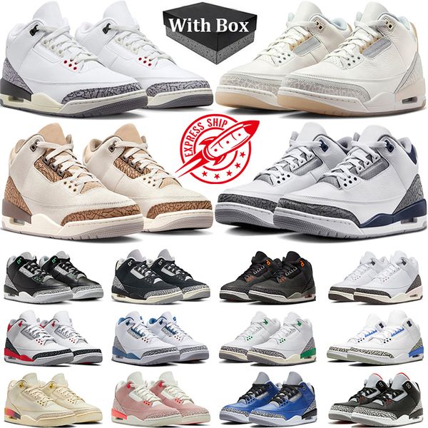

With Box 3s Basketball Shoes Men Women Jumpman 3 White Cement Reimagined Ivory Fear Palomino Midnight Navy Green Glow Fire Red Mens Trainers Outdoor Sneakers, #7