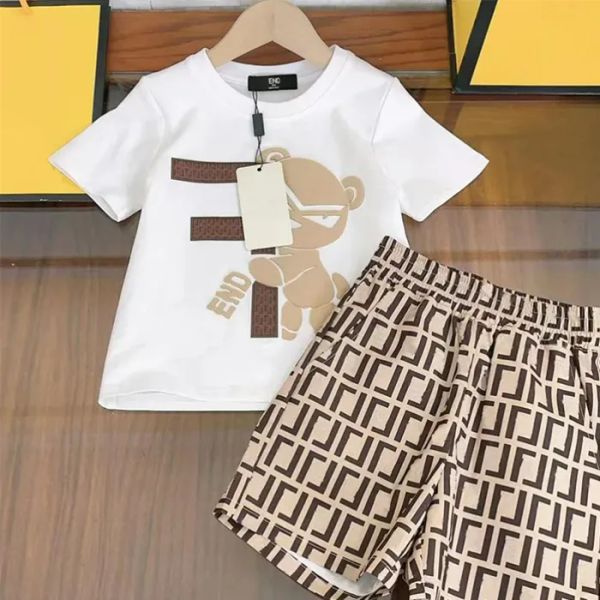 

Luxury Designer Brand Baby Kids Clothing Sets Classic Clothes Suits Childrens Summer Short Sleeve Letter Lettered Shorts Fashion Shirt CSG2402194-5, Camel