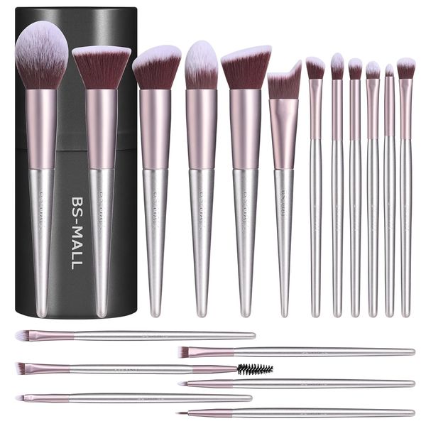 

BS-MALL Makeup Brush Set 18 Pcs Premium Synthetic Foundation Powder Concealers Eye shadows Blush Makeup Brushes with black case (B-Purple)