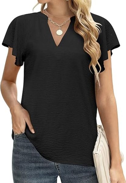 

Women' s Business Casual Tops Split V Neck Ruffle Sleeve Chiffon Blouses Dressy Shirts Loose Tunic Oversized, Green