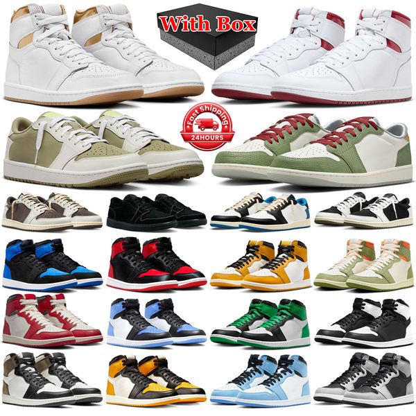 With box 1s jumpman 1 basketball shoes men women Olive Black White Phantom Metallic Burgundy Gold Satin Bred UNC Toe Lost and Found mens trainers sports sneakers, 43
With box 1s jumpman 1 basketball shoes men women Olive Black White Phantom Metallic Burgundy Gold Satin Bred UNC Toe Lost and Found mens trainers sports sneakers, 43