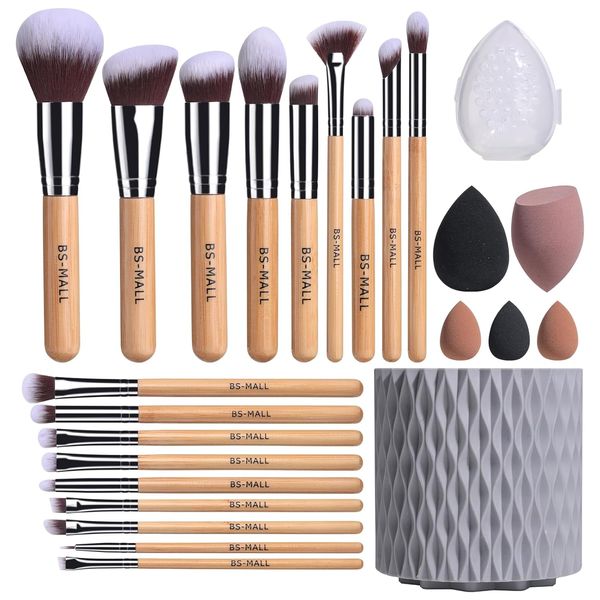 

BS-MALL Makeup Brushes Bamboo Premium Synthetic Foundation Powder Concealers Eye Shadows 18 Pcs Brush Set with 5 sponge & Holder Sponge Case