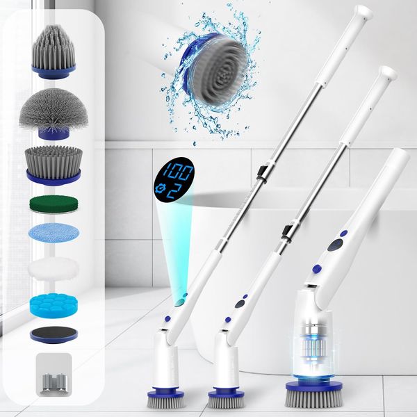 Electric rotary scrubber, shower scrubber with adjustable extension arm 2 rotation speeds 7 replaceable cleaning brush heads Electric scrubber
Electric rotary scrubber, shower scrubber with adjustable extension arm 2 rotation speeds 7 replaceable cleaning brush heads Electric scrubber