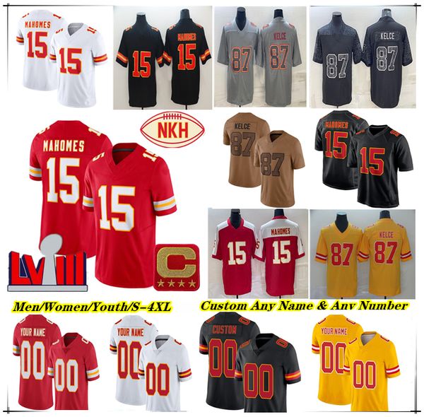 

American Football Jersey CHIEFES Patrick Mahomes Travis Kelce Isiah Pacheco Clyde Edwards-Helaire Rashee Rice Nick Bolton Drue Tranquill Justin Reid Chris Jones 4X, Men black