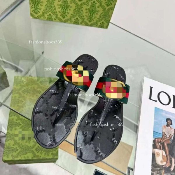 

Letter Flat Sandals Women's Summer Black European Station Metal Flip-flops Soft Bottom Open Toe Flip-flop, 00