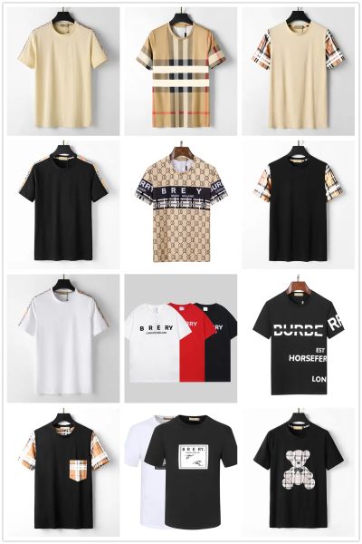 

boys t shirts Designer men's T-shirt black and white beige plaid stripe brand pure cotton breathable slim casual shirt street same style men's and women's top quality