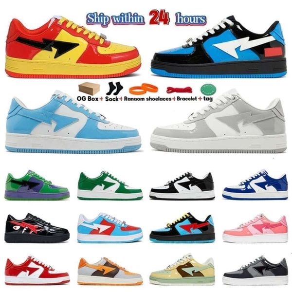 

2024 New Product for Womes Sta Casual Shoes Shark Star Sk8 Patent Leather Black White Blue Men Women Outdoor Sports Sneakers Trainers, Item#20