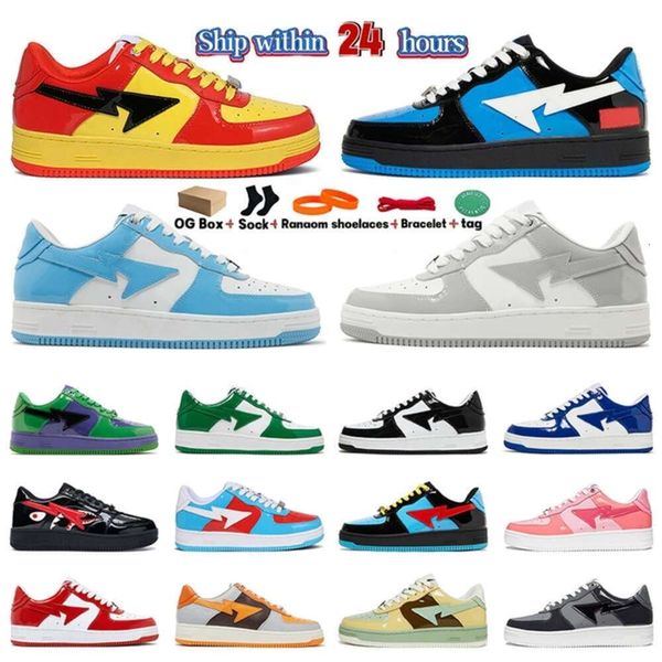 

2024 New Product Bapestass Designer for Mens Womes Sta Casual Shoes Shark Star Sk8 Patent Leather Black White Blue Men Women Outdoor Sports Sneakers Trainers, Item#27