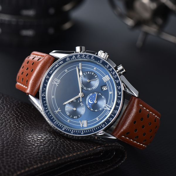 Mens Watches Quartz Movement All Dial Work Chronograph Stopwatch Leather Strap Splash Waterproof Designer Watch Luminous Sports Clock Montre De Luxe
Mens Watches Quartz Movement All Dial Work Chronograph Stopwatch Leather Strap Splash Waterproof Designer Watch Luminous Sports Clock Montre De Luxe