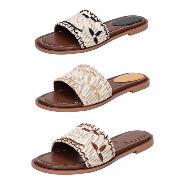 

Designer Flats Sandals Slippers Embroider Sandal Fashion Flip Flop Letter Slipper for Women Summer Beach Slide Ladies Low Heel Shoes, Blue