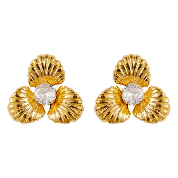 Instagram style personalized fashion 18K gold stainless steel hemispherical three petal flower jewelry earrings
Instagram style personalized fashion 18K gold stainless steel hemispherical three petal flower jewelry earrings