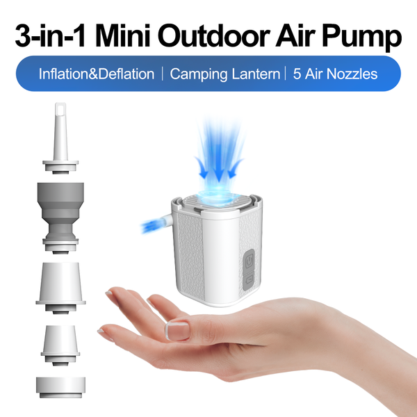 NeovaNex Mini 3 in 1 Air Pump: 3.8kPa High Pressure Meets Most Camping Inflating &Deflating Needs with Campig Light Type-C Rechargeable Pump
NeovaNex Mini 3 in 1 Air Pump: 3.8kPa High Pressure Meets Most Camping Inflating &Deflating Needs with Campig Light Type-C Rechargeable Pump