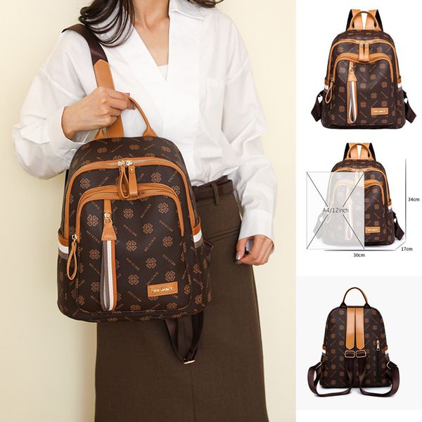 Wholesale womens shoulder bag elegant printing retro handbag outdoor shopping trip out leisure backpack multifunctional padded leather student backpack 2312#, Brown
Wholesale womens shoulder bag elegant printing retro handbag outdoor shopping trip out leisure backpack multifunctional padded leather student backpack 2312#, Brown