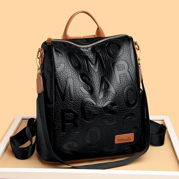 Personality womens shoulder bag light and comfortable large capacity anti theft fashion women backpack elegant retro letters leisure travel backpack wholesale, Black
Personality womens shoulder bag light and comfortable large capacity anti theft fashion women backpack elegant retro letters leisure travel backpack wholesale, Black