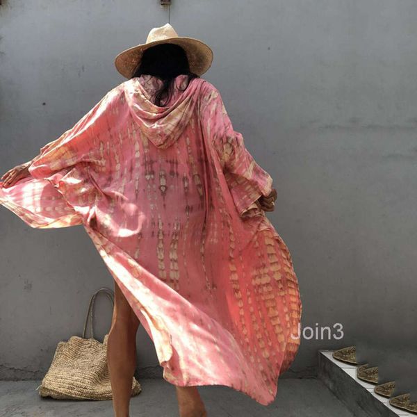 24ss New Sunscreen Shirt Hooded Print Long sleeved Cardigan Beach Vacation Swimwear Coat for Women