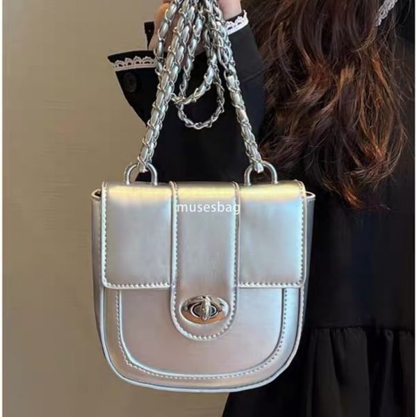 New niche design with a textured dark AGB spicy girl chain single shoulder underarm bag and crossbody saddle bag, Silver
New niche design with a textured dark AGB spicy girl chain single shoulder underarm bag and crossbody saddle bag, Silver