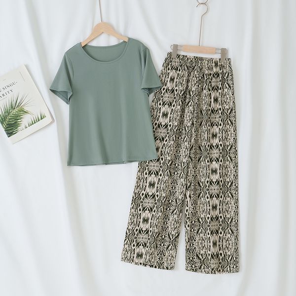 Ladies spring and summer thin casual girth pants between black and white striped print can be worn home air conditioning pants beach, Green
Ladies spring and summer thin casual girth pants between black and white striped print can be worn home air conditioning pants beach, Green