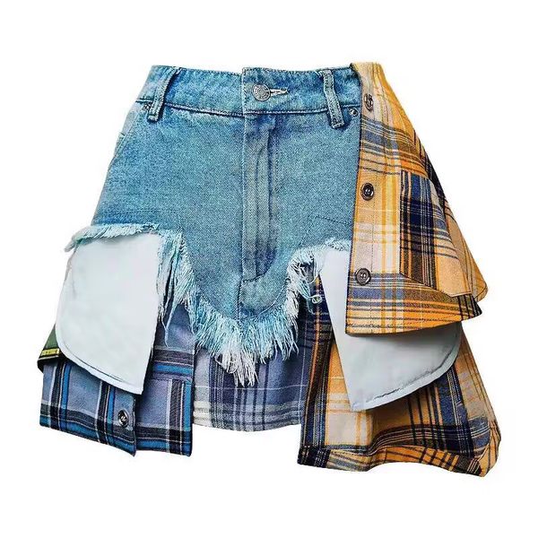 DEAT Women' Denim Skirt Colored Plaid Patchwork Irregular Deconstructed A-line High Waist Mini Skirt 2024 Summer New Fashion, Blue
DEAT Women' Denim Skirt Colored Plaid Patchwork Irregular Deconstructed A-line High Waist Mini Skirt 2024 Summer New Fashion, Blue