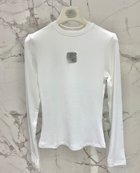 Womens Tops Long Sleeve Embroidered Letter Logo Round Neck Basetees
