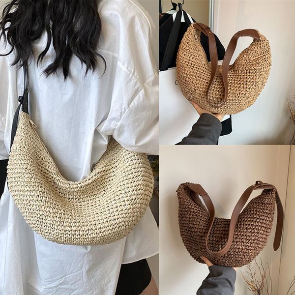 Factory wholesale women's handbag 3 colors summer seaside holiday beach bag simple and versatile woven jiaozi bag outdoor leisure messenger bag 6938#, Brown
Factory wholesale women's handbag 3 colors summer seaside holiday beach bag simple and versatile woven jiaozi bag outdoor leisure messenger bag 6938#, Brown