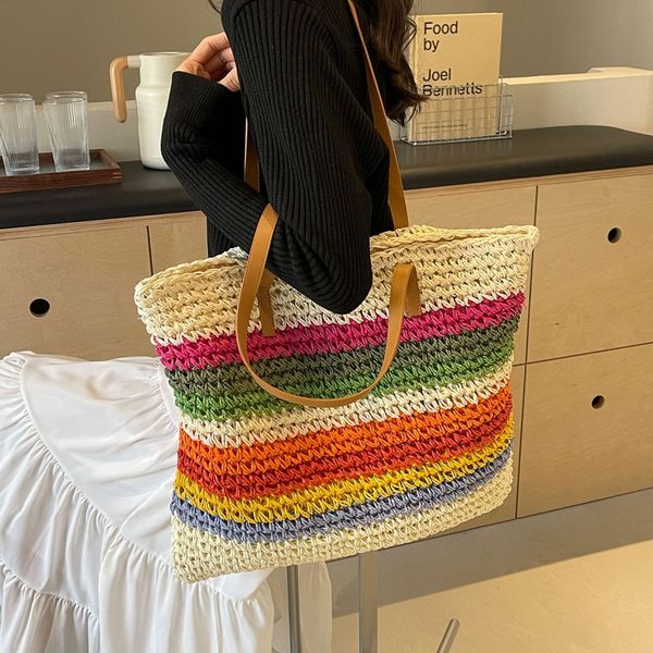 Fashionable women's handbags 4 colors French color striped straw bag summer seaside holiday woven beach bag simple Joker Ribbon shoulder bag factory outlet, White
Fashionable women's handbags 4 colors French color striped straw bag summer seaside holiday woven beach bag simple Joker Ribbon shoulder bag factory outlet, White