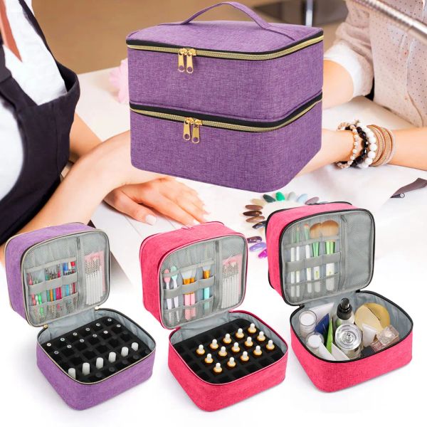 Nail Polish Organizer Nail Polish Carrying Case Portable Nail Polish Holder Holds 30 Bottles and Nail Lamp Nail Storage Box