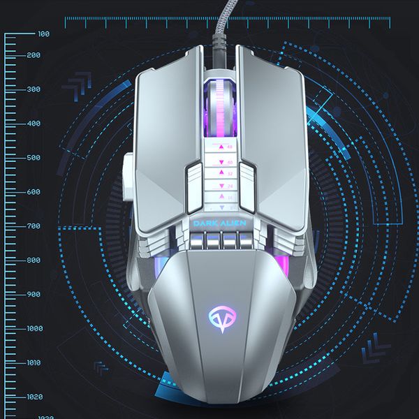 Metal Gaming Mouse V710 Mouse Computer Office Wired Luminous Gaming Silver Premium Mouse Durable 3D Scroll Wheel Cool LED