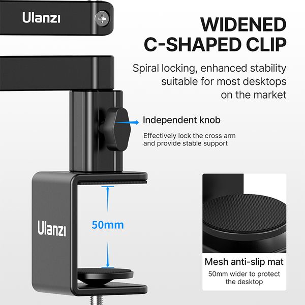 ulanzi ls26 pro desktop low microphone stand 360 adjustable allaluminum alloy structure 48cm super long cross arm