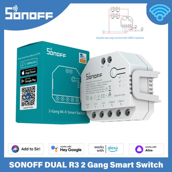 SONOFF DUAL R3 WiFi Smart Switch Dual Relay Module DIY Power Metering Switch Smart Home Control via eWeLink Alexa Google Home
