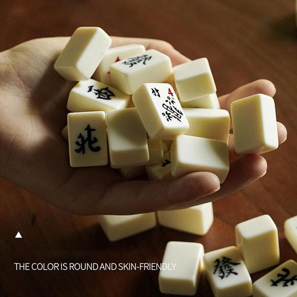 Mini Mahjong Table Game Family Gathering Playing Game Set With 144 Tiles 2 Dice 1 Storage Pouch Party Games Family Leisure Time