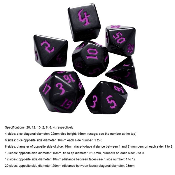 7pcs/set Multifaceted Digital Dice Set DND Dice Game Gift for Tabletop Role-Playing Acrylic Table Game Opaque Polyhedral Dices